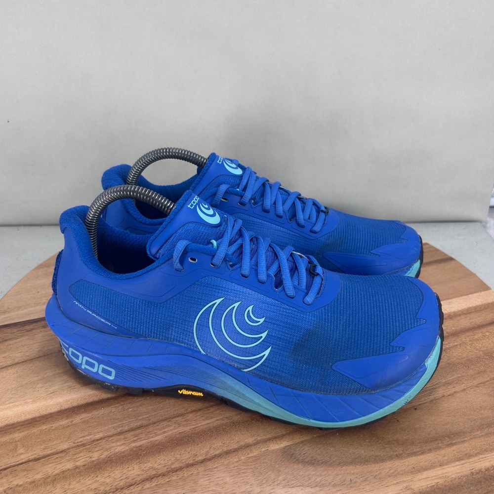 Topo Athletic MTN Racer 4 Blue Trail Running Shoes Vibram ZipFoam Womens Size 9